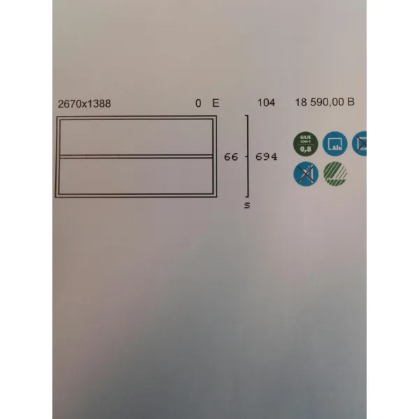 2670x1388 Fastvindu med alu 3-lag glass ral 70320 utvendig innv std hvit Gilje bilde