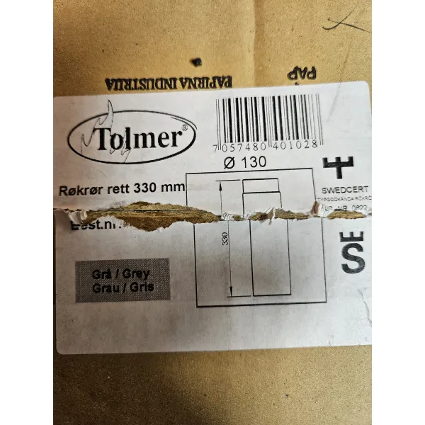 RØKRØR Ø130X330 GRÅ LAKK 2,0MM bilde