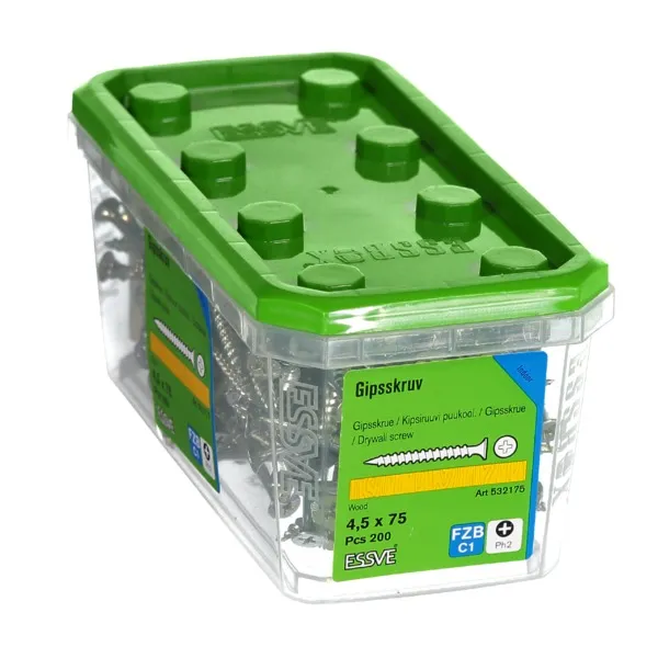 Gipsskrue senkhode for trestender 4,5X75 blankforsinket -200 bilde